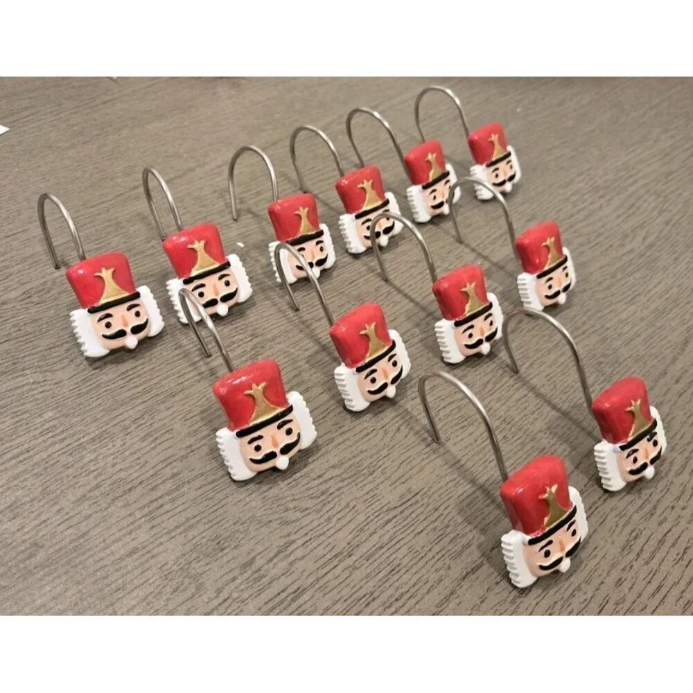 New Christmas Holiday Nutcracker Heads Bathroom Shower Curtain Hooks
